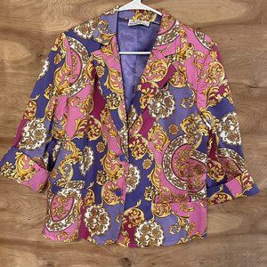 Linea by Louis Dell Olio Blazer Jacket Womens Large Colorful Print  Purple Gold